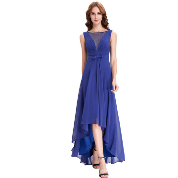 Kate Kasin Sleeveless V-Back High-Low Dark Blue Chiffon Prom Dress KK000099-1